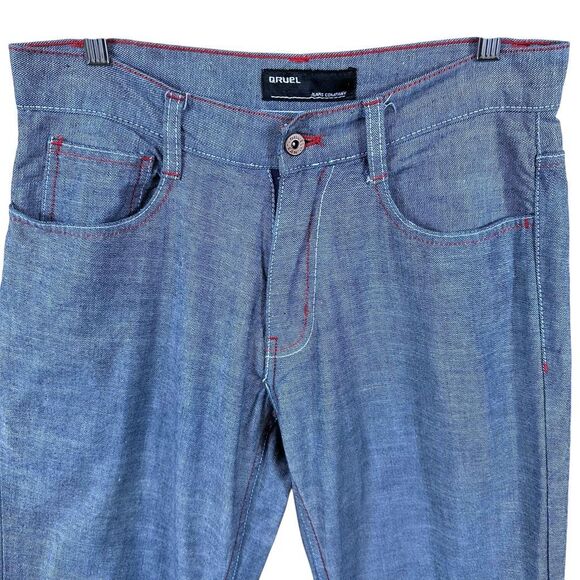 Qruel Red Stitch Straight Leg Denim Jeans Mens Size 32 - Picture 3 of 9
